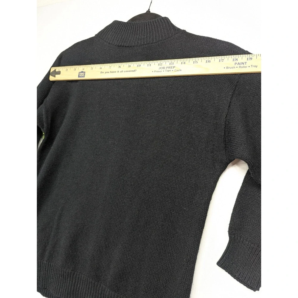 World‎ Trade Knits Vintage Neon Green Black Geometric Houndstooth Sweater USA